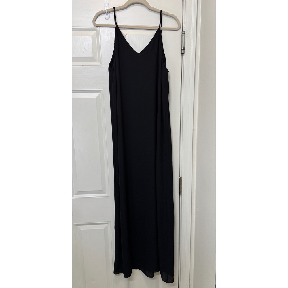 Krisa Womens Maxi Dress L‎ Black Sheer Side Slit Flowy Minimalist Elegant - Picture 4 of 10